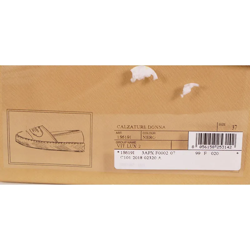 37 NEW $790 PRADA Black Leather EMBOSSED LOGO CREST Summer FLATS ESPADRILLE NIB