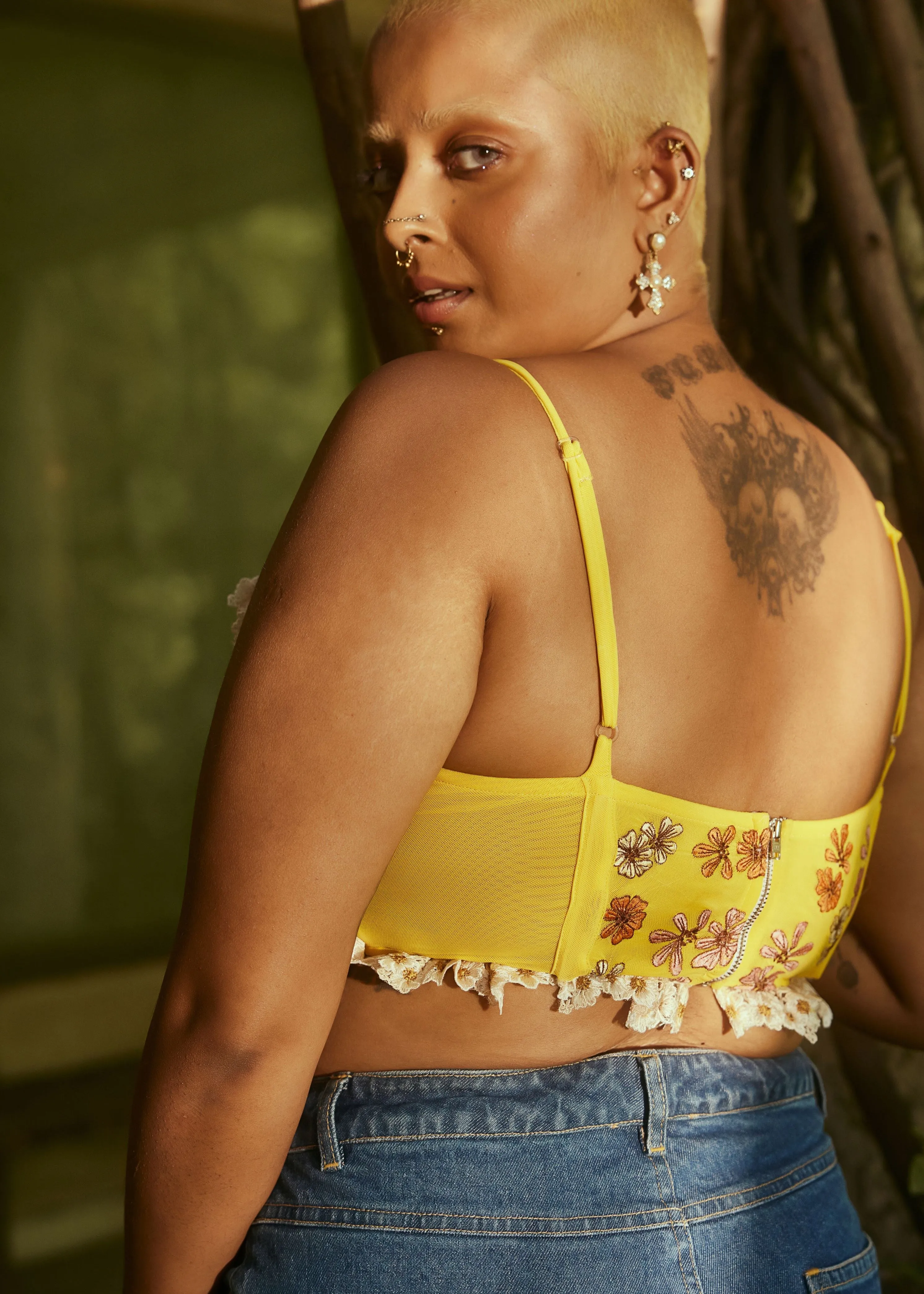 Amaya Yellow Embroidered Longline Corset Bra