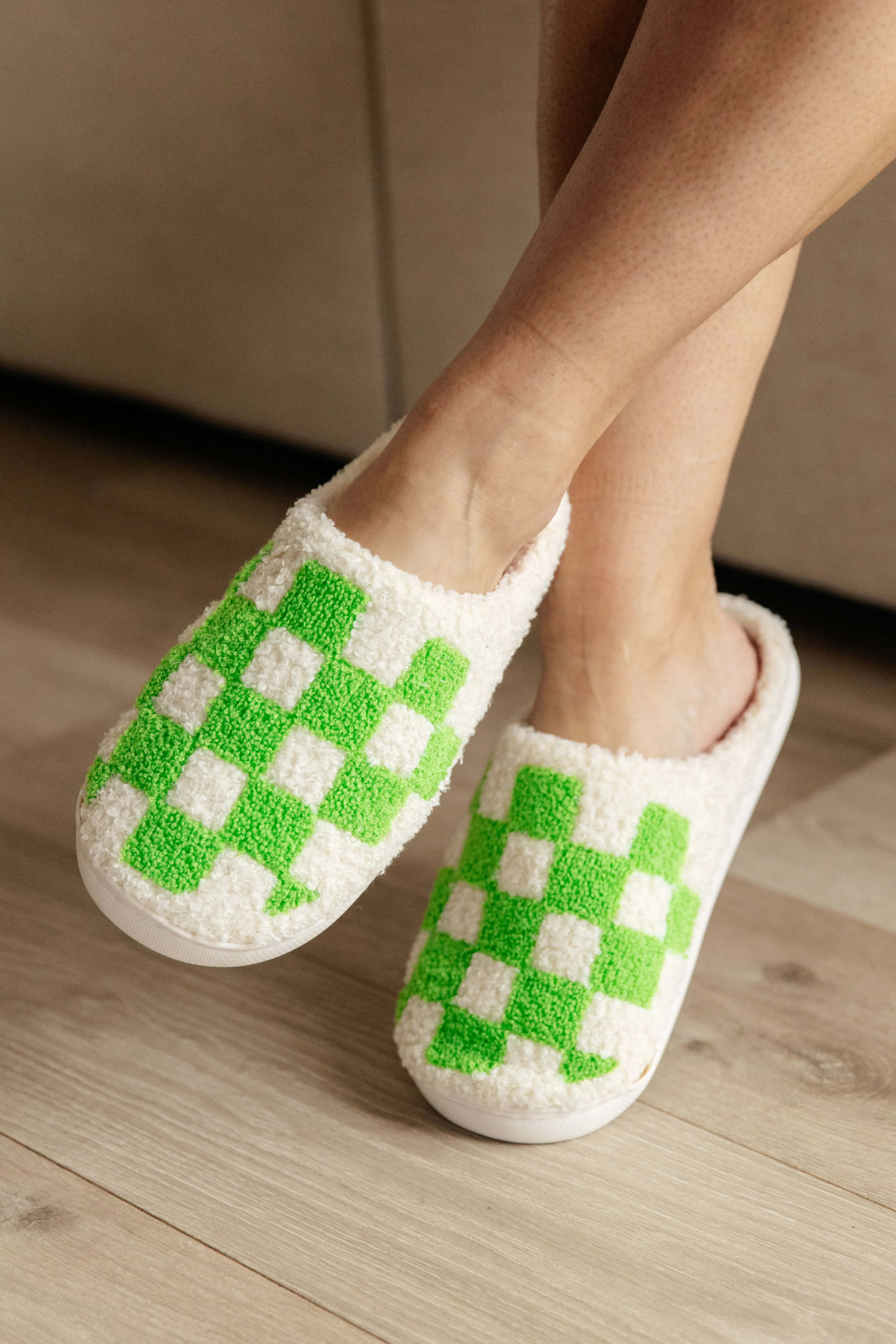AVE SHOPS- Checked Out Slippers in Green