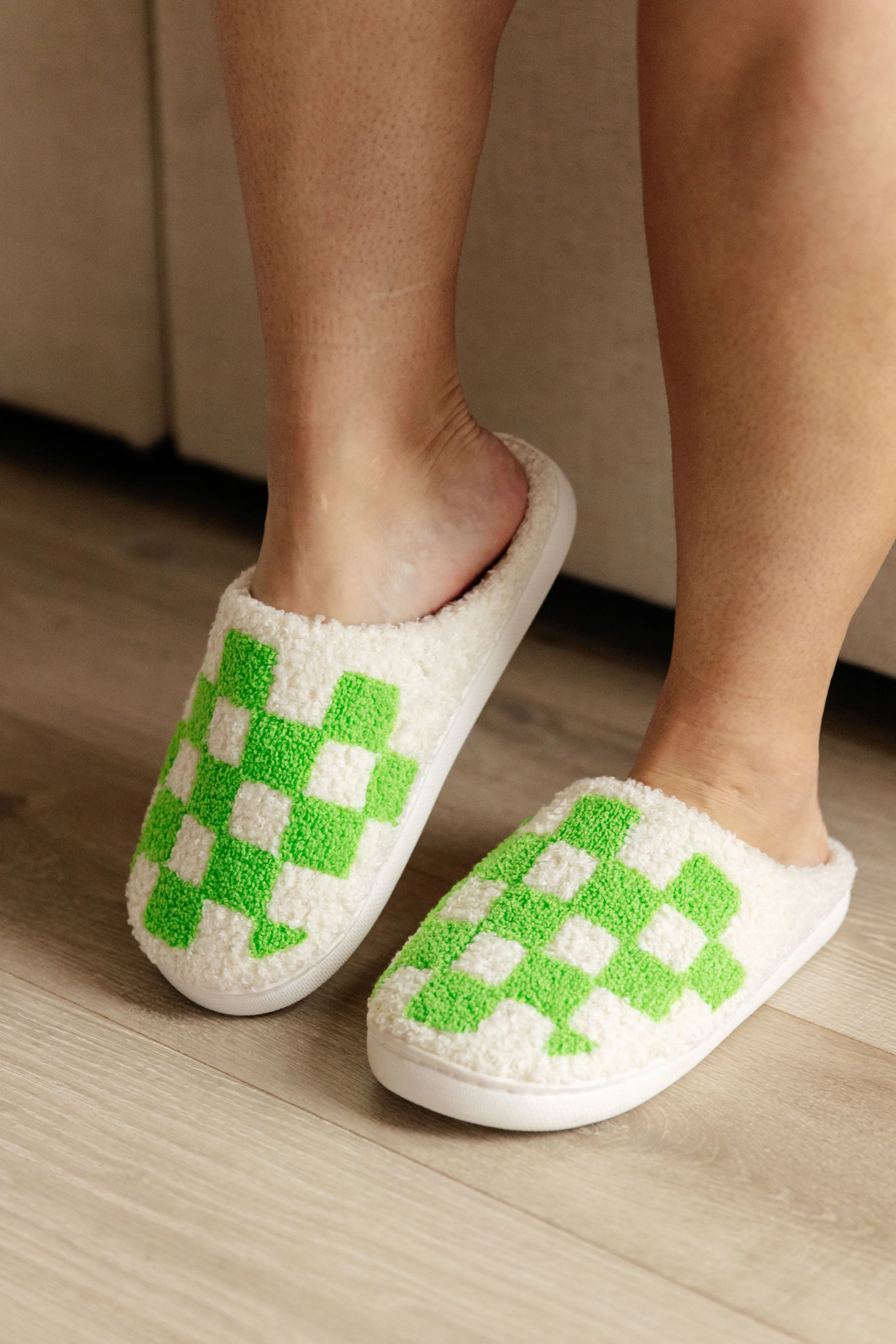 AVE SHOPS- Checked Out Slippers in Green
