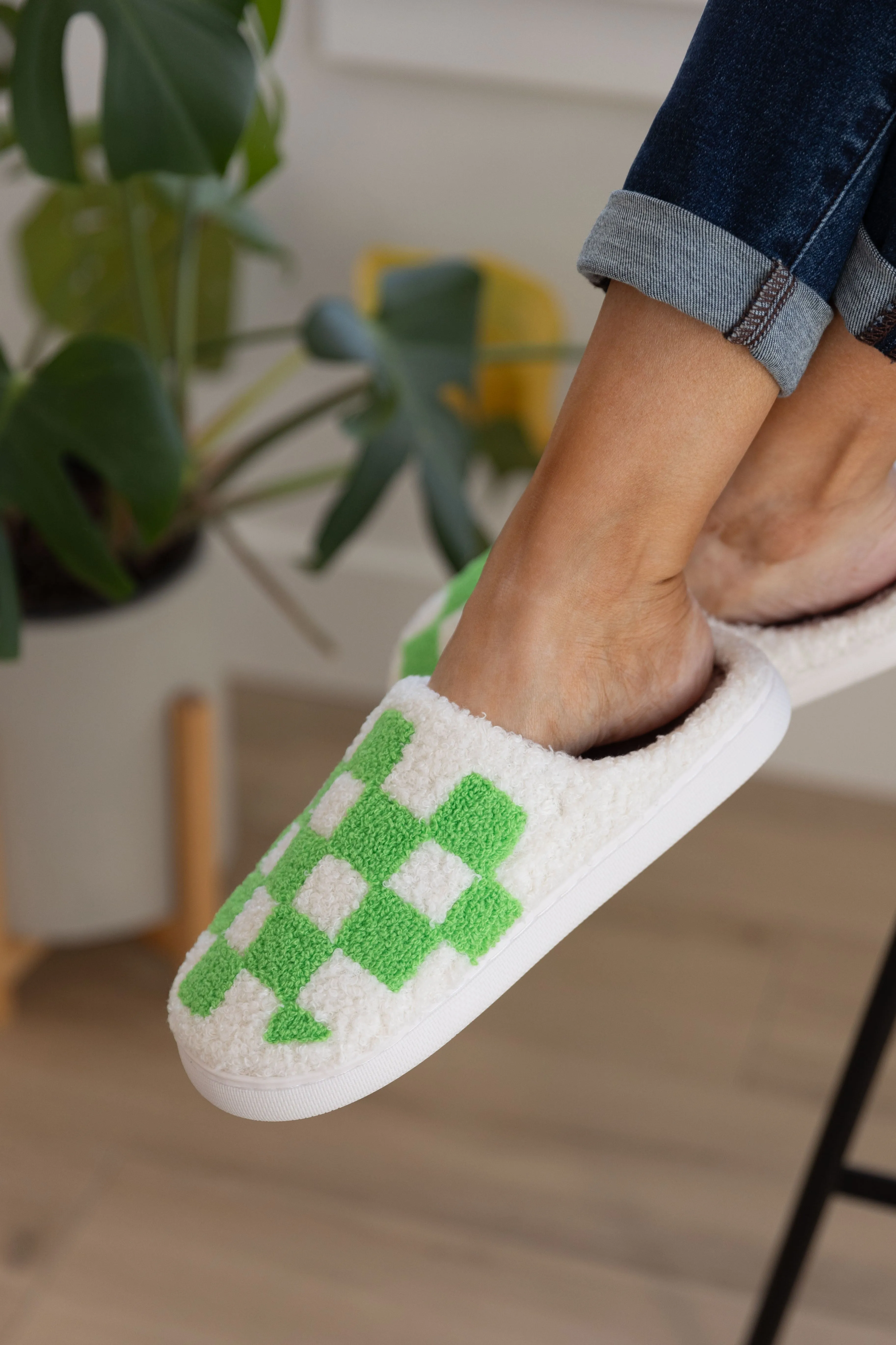 AVE SHOPS- Checked Out Slippers in Green