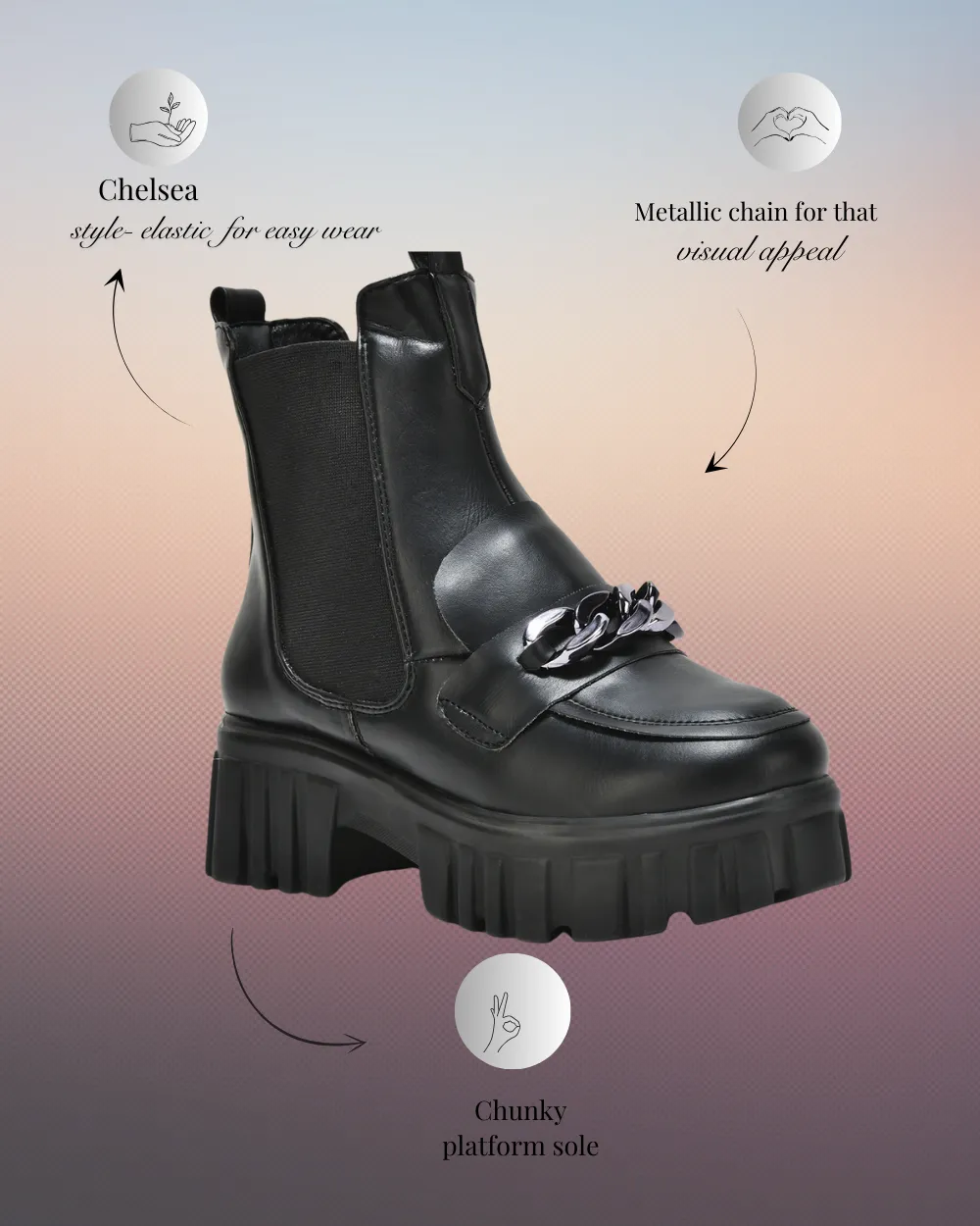 Black Handcrafted Side Zipper & Elastic Boots
