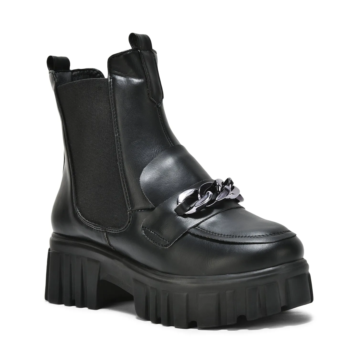 Black Handcrafted Side Zipper & Elastic Boots