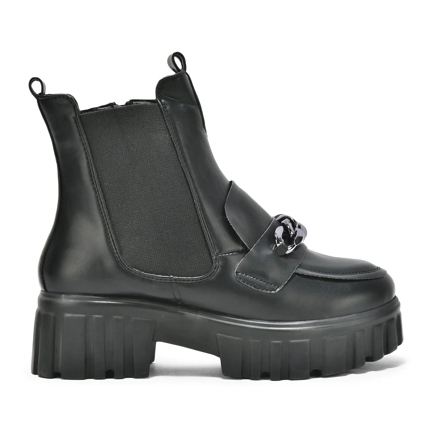 Black Handcrafted Side Zipper & Elastic Boots
