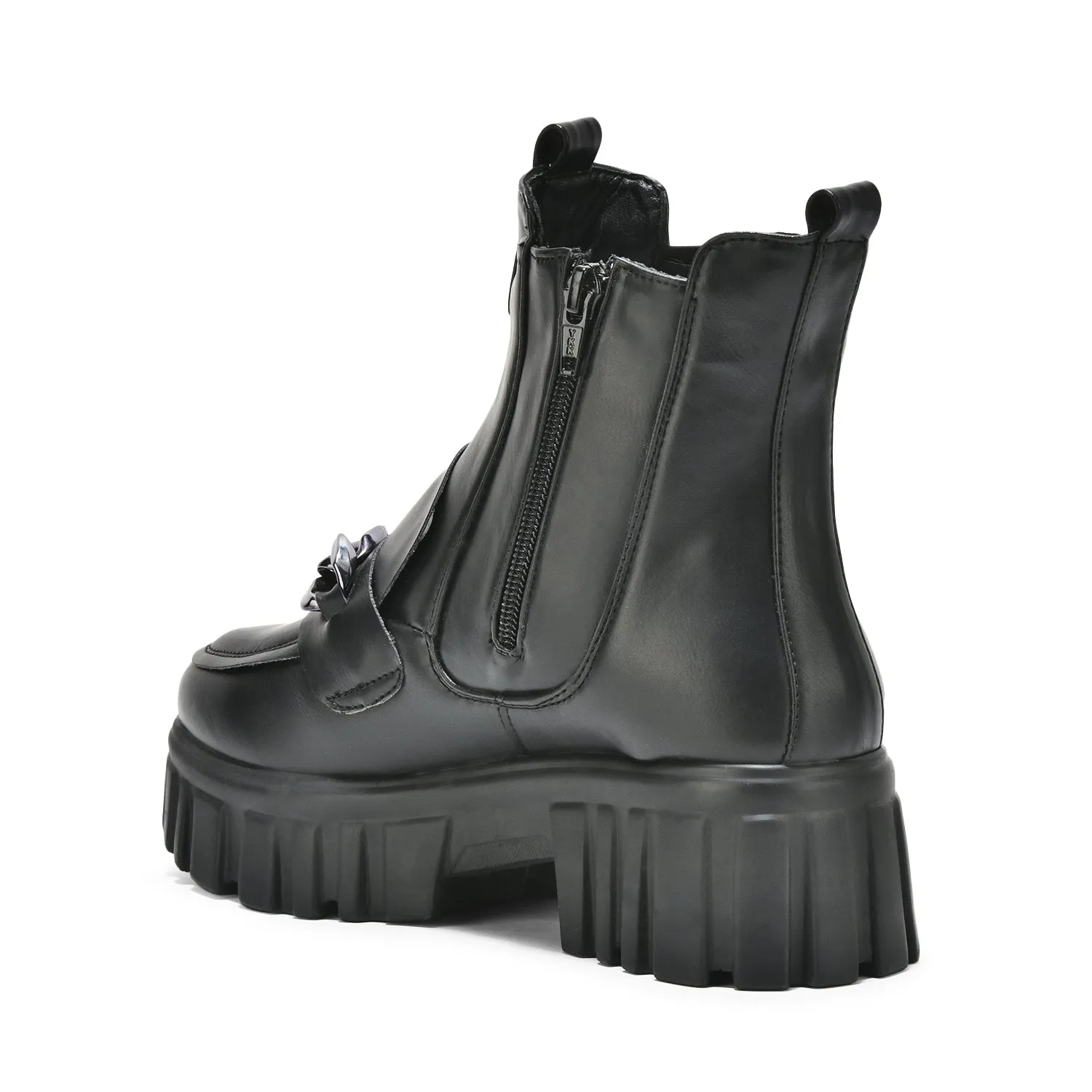 Black Handcrafted Side Zipper & Elastic Boots