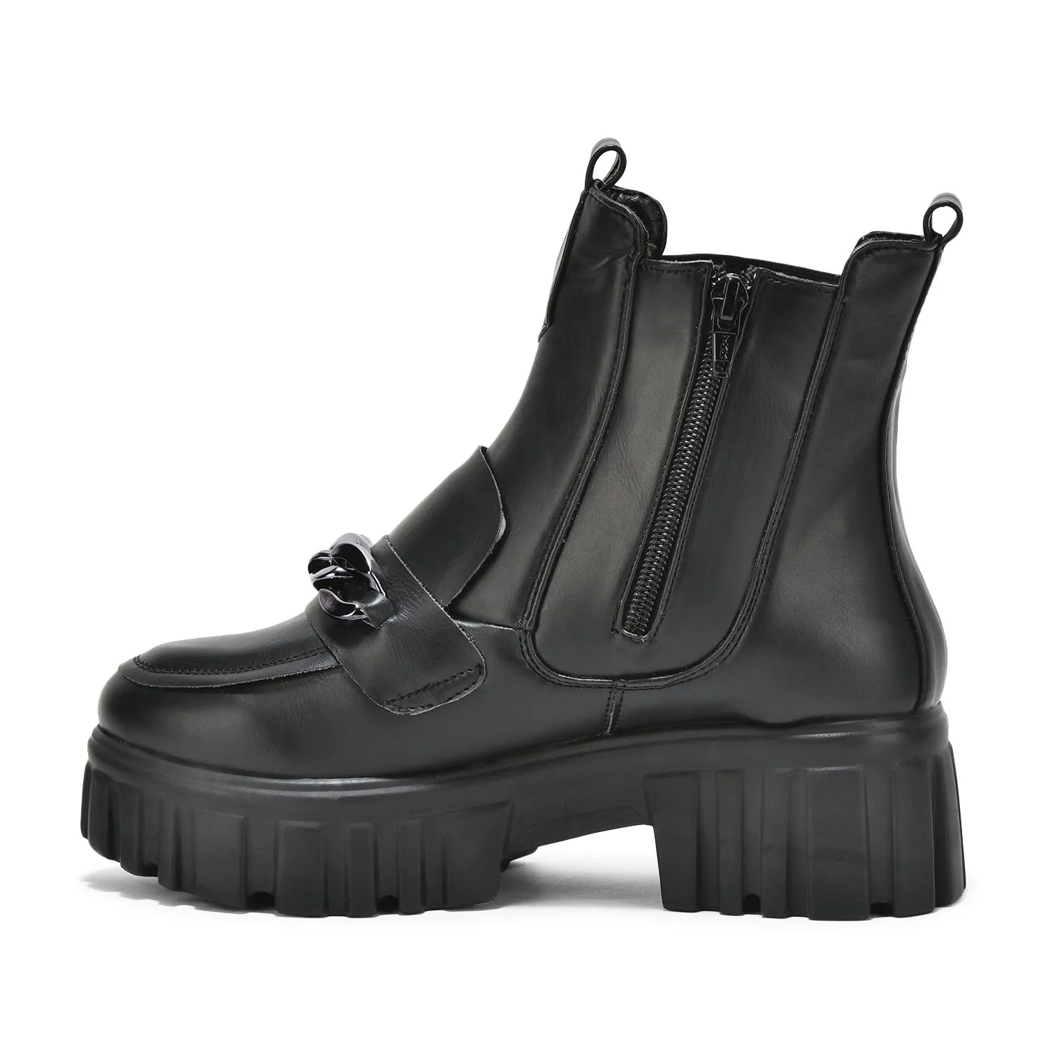 Black Handcrafted Side Zipper & Elastic Boots