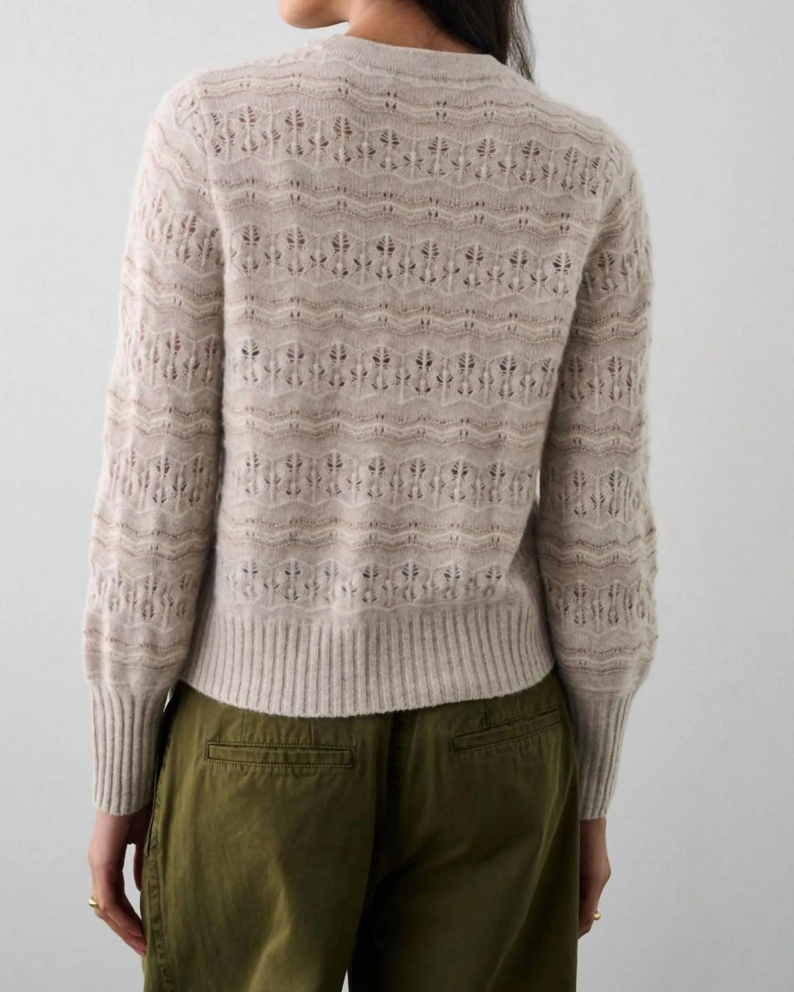 Cashmere Lace Stitch Crewneck in Neutral Combo | Neutral Combo