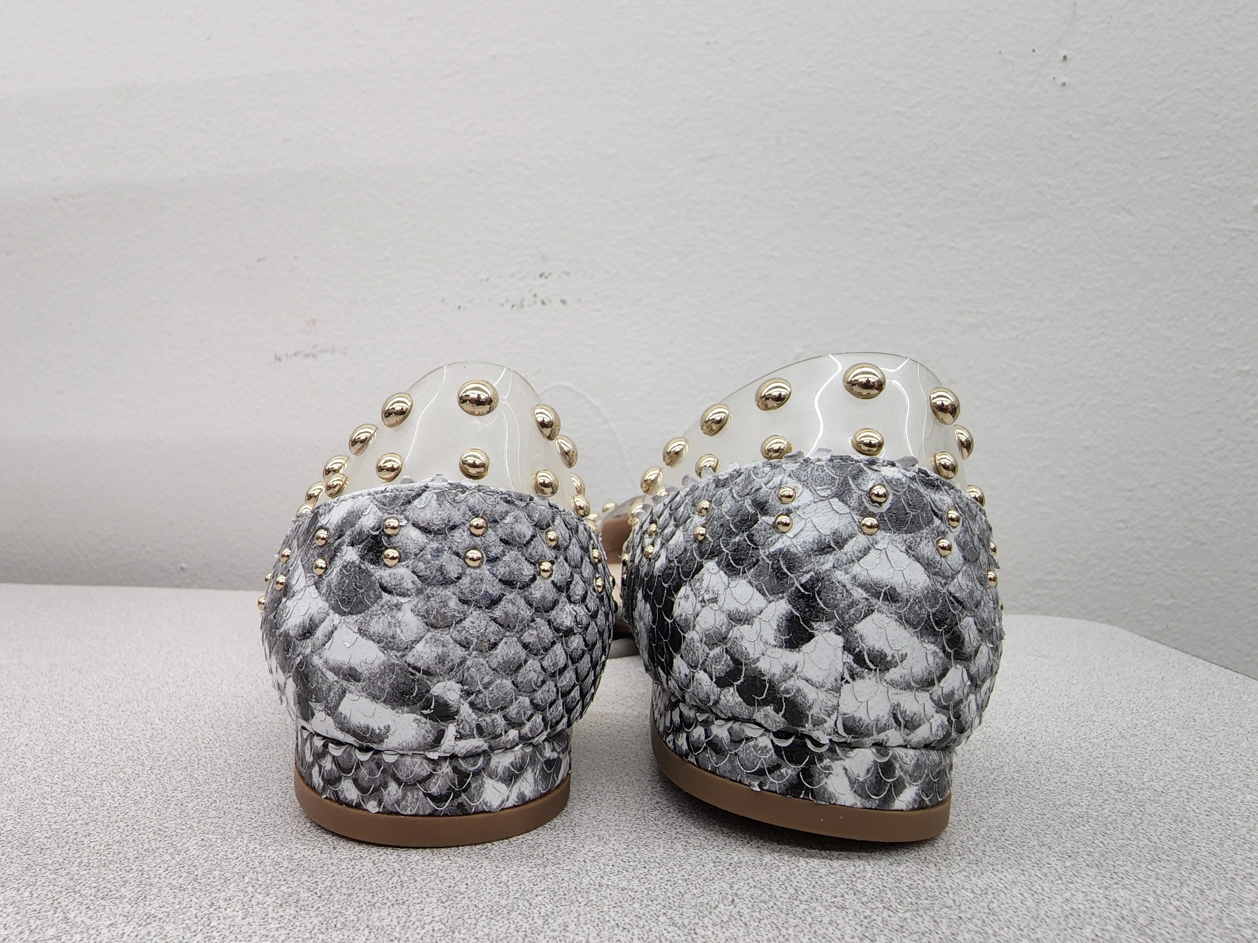 Cecelia New York Min Black White Snake Clear Pointed Transparent Ballet Flats