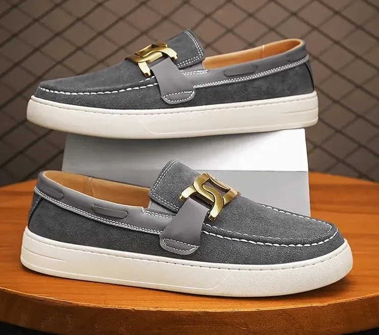 Classic Solid Color Buckle Slip On Loafers