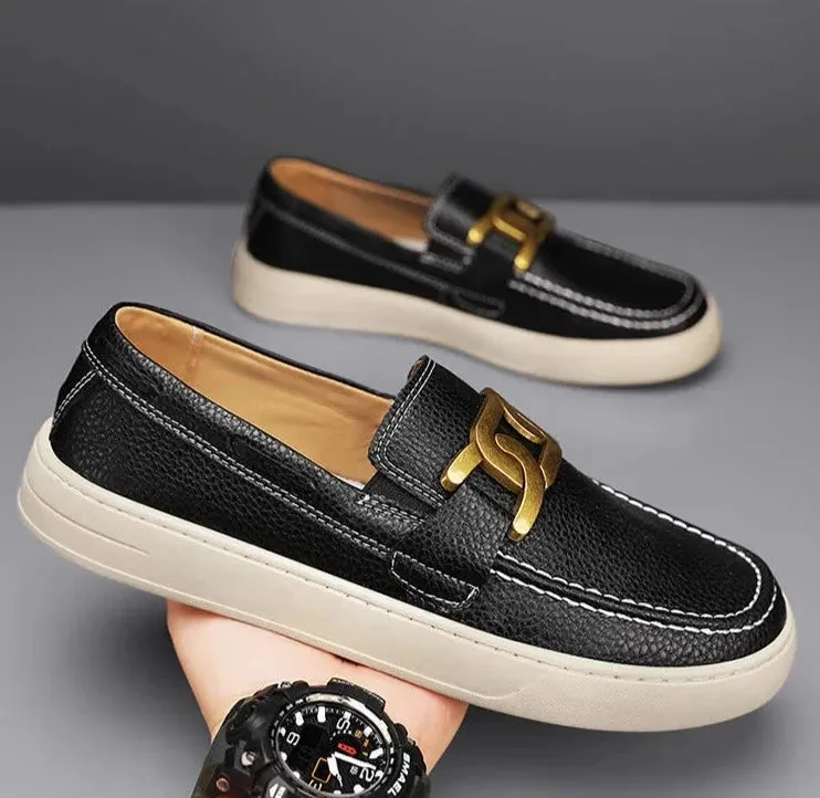 Classic Solid Color Buckle Slip On Loafers