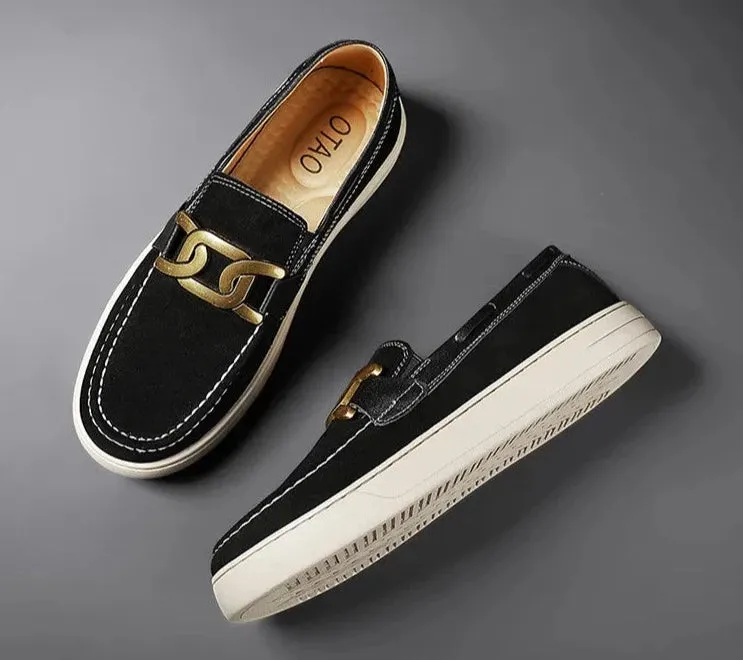 Classic Solid Color Buckle Slip On Loafers
