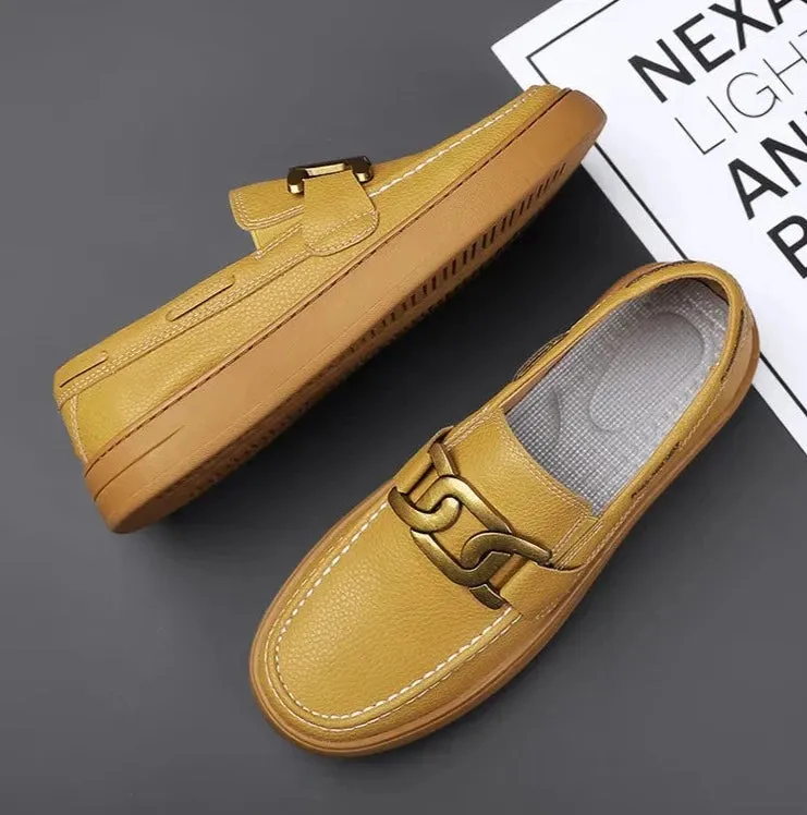 Classic Solid Color Buckle Slip On Loafers