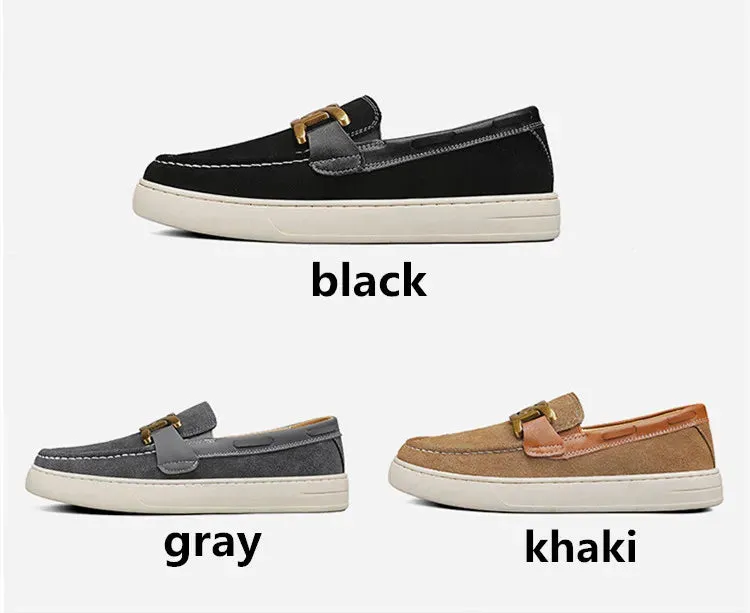 Classic Solid Color Buckle Slip On Loafers