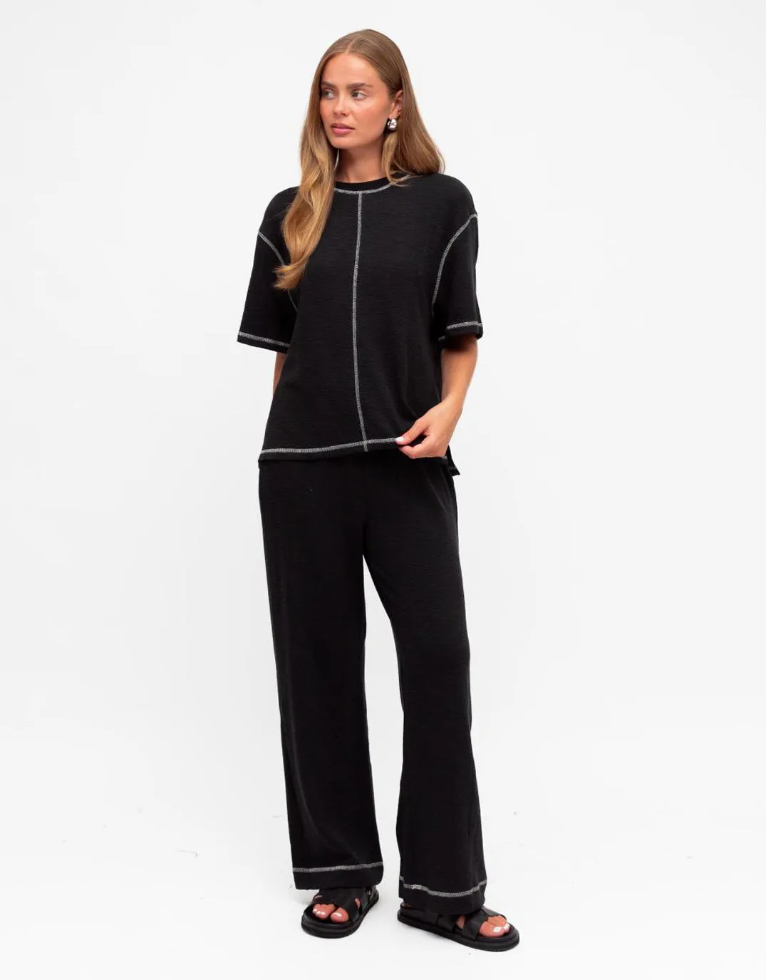 Contrast Stitch Pants - Black