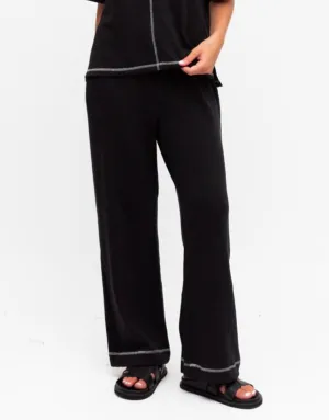 Contrast Stitch Pants - Black