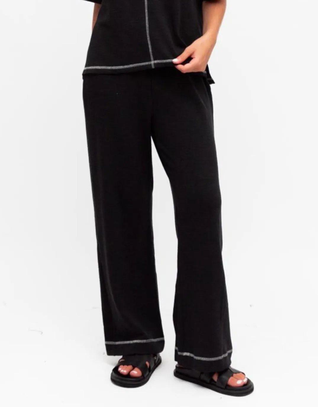 Contrast Stitch Pants - Black