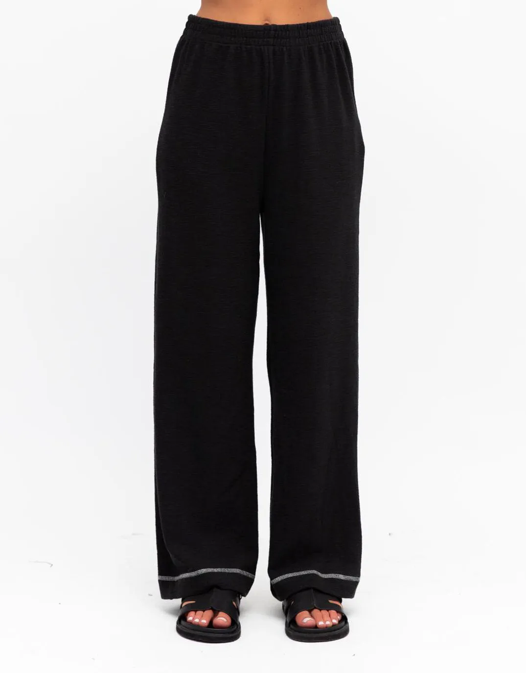 Contrast Stitch Pants - Black