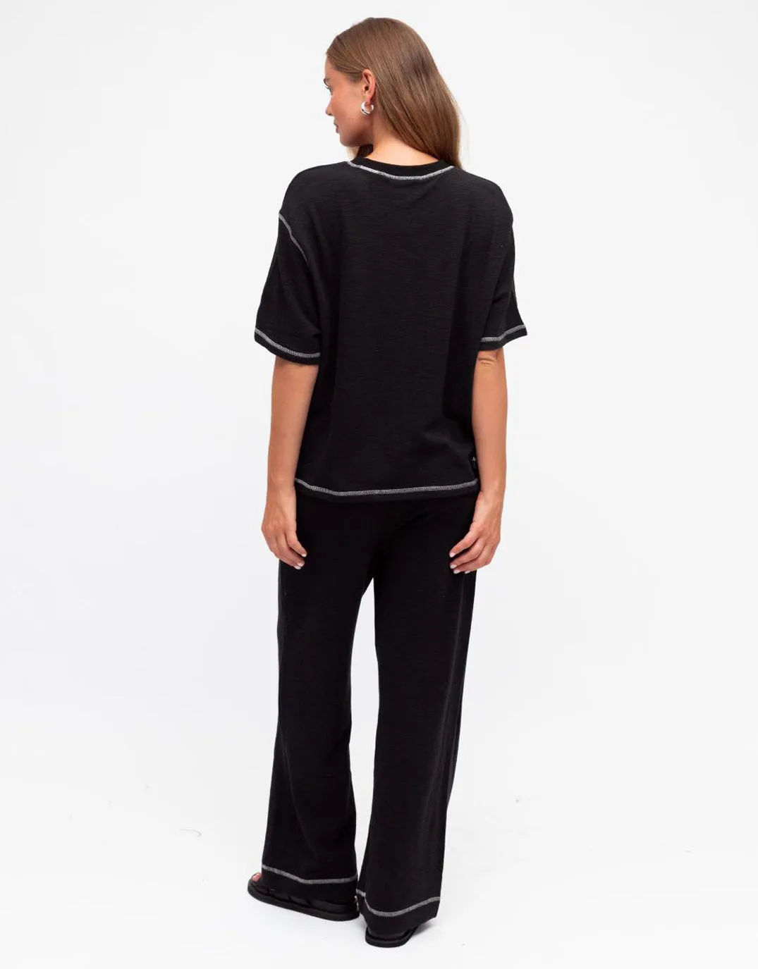 Contrast Stitch Pants - Black