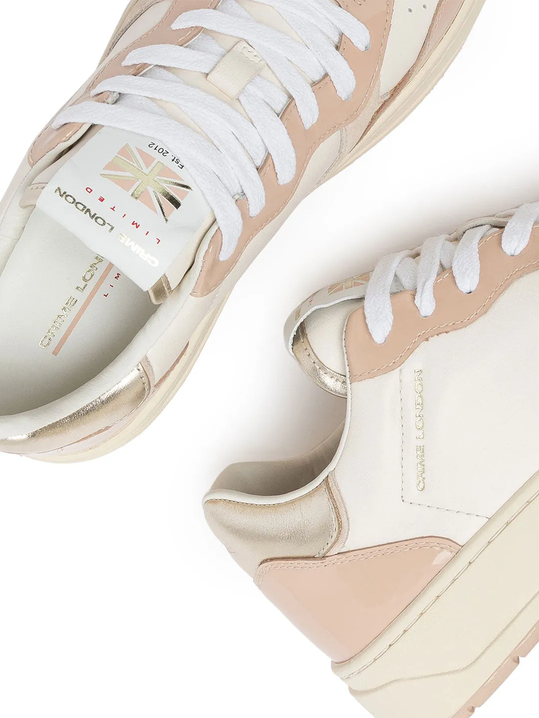 Crime Timeless Nude Sunglow sneakers bianco con tab oro