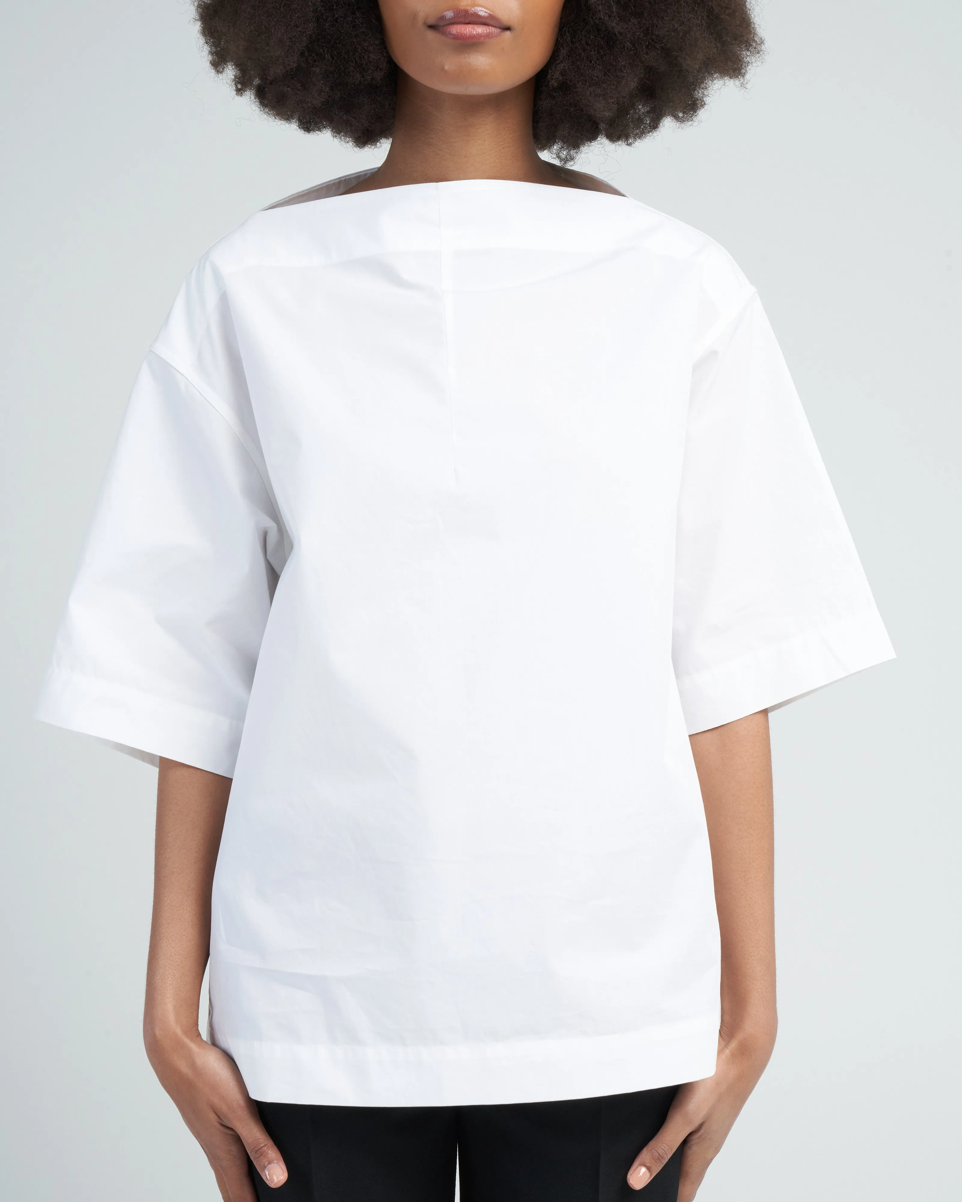 dart neck cotton top - white
