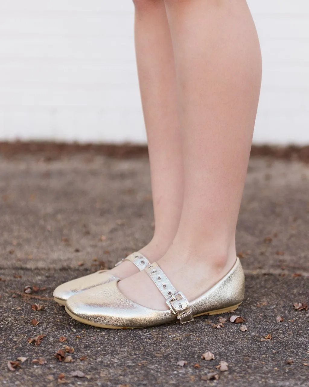Gold Metallic Buckle Mary Jane Flats