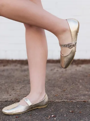 Gold Metallic Buckle Mary Jane Flats