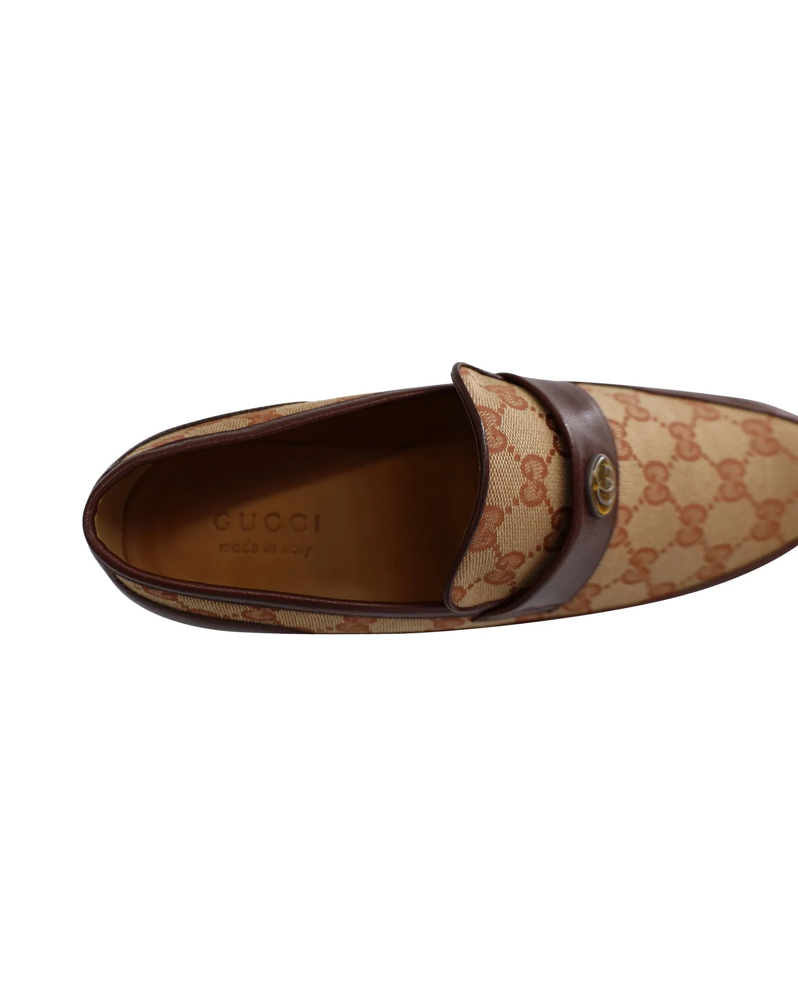 Gucci Printed Monogrammed Coated-Canvas Loafers in Brown Leather