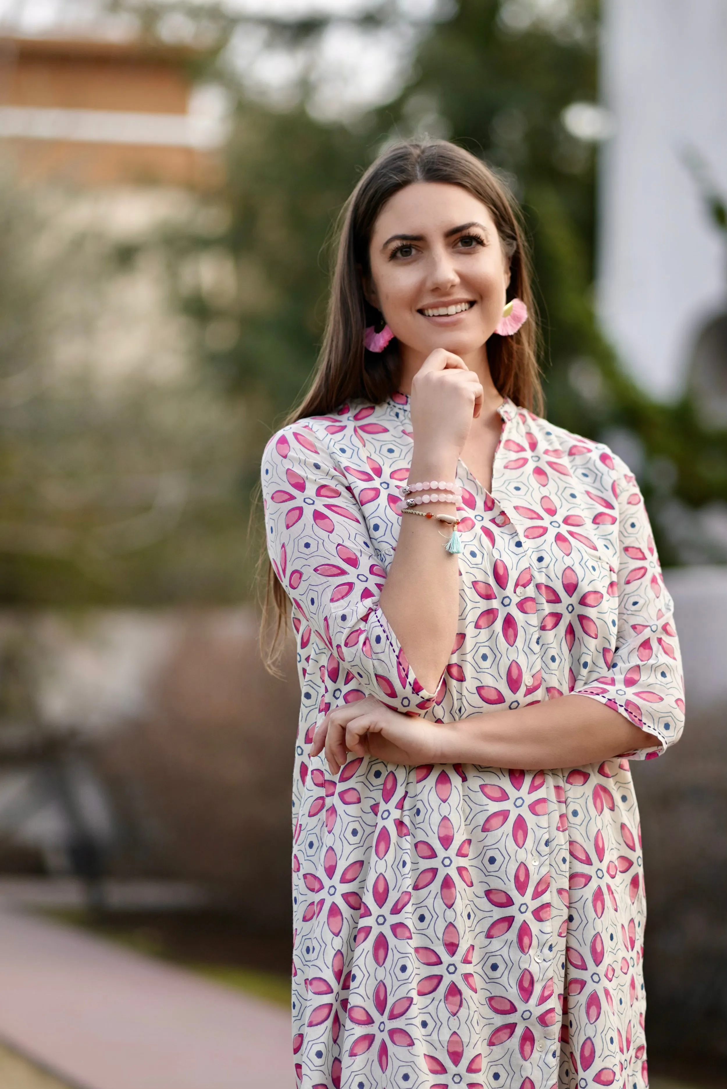 Heather Cotton Dress Pink Blue