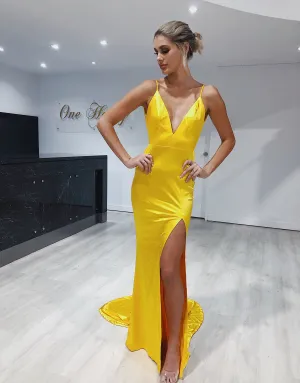 Honey Couture MILEE Low Back Mermaid Evening Gown Dress with Leg Split