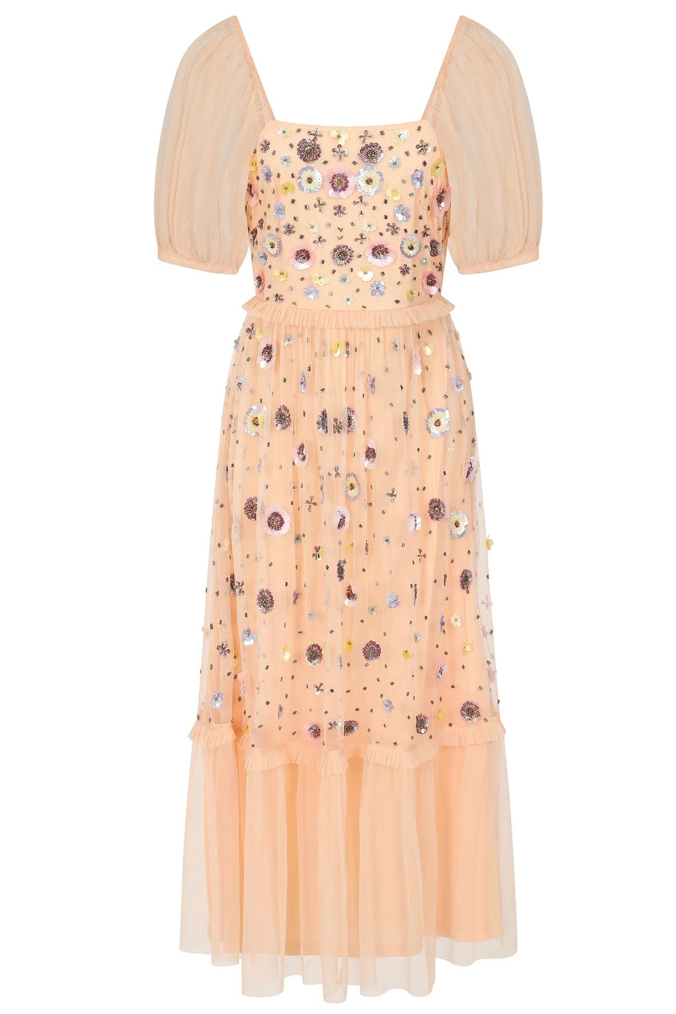 Jalin Almond Floral Embellished Square Neck Midi Dress