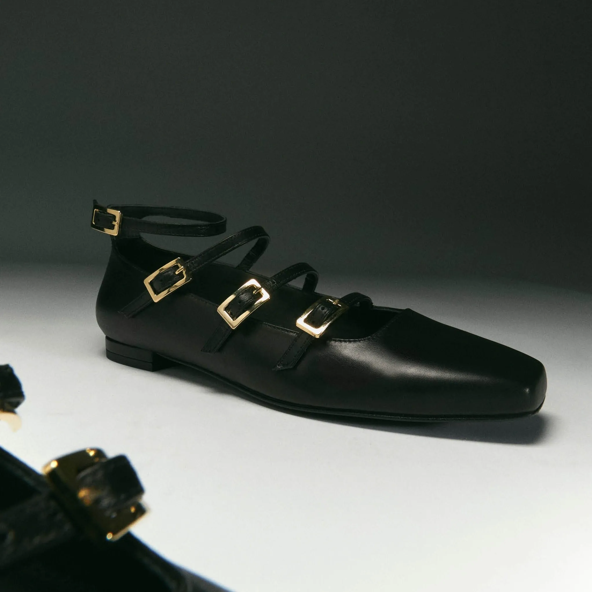 Luke Black Leather Ballet Flats
