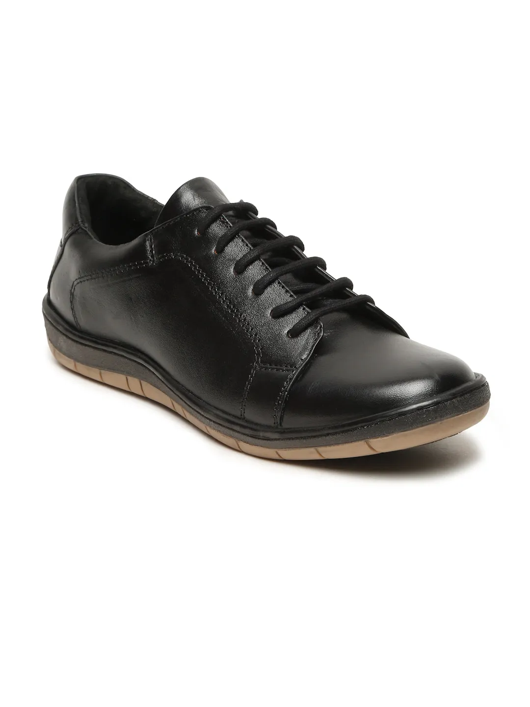 Men's Black Solid Leather Comfort Insole Sneakers