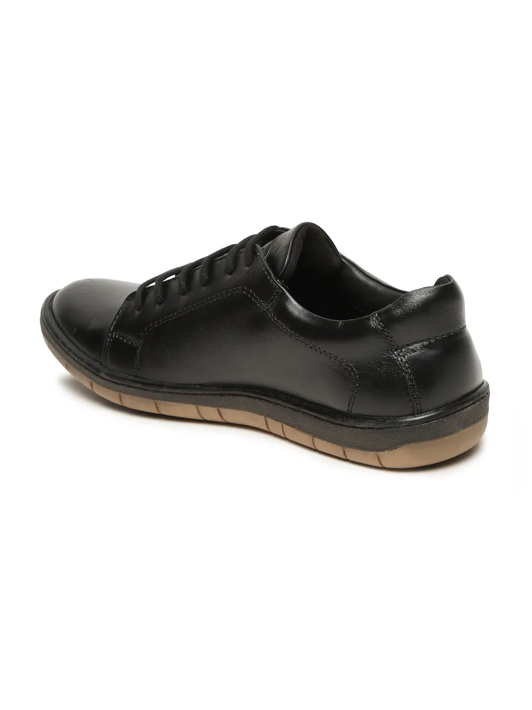 Men's Black Solid Leather Comfort Insole Sneakers