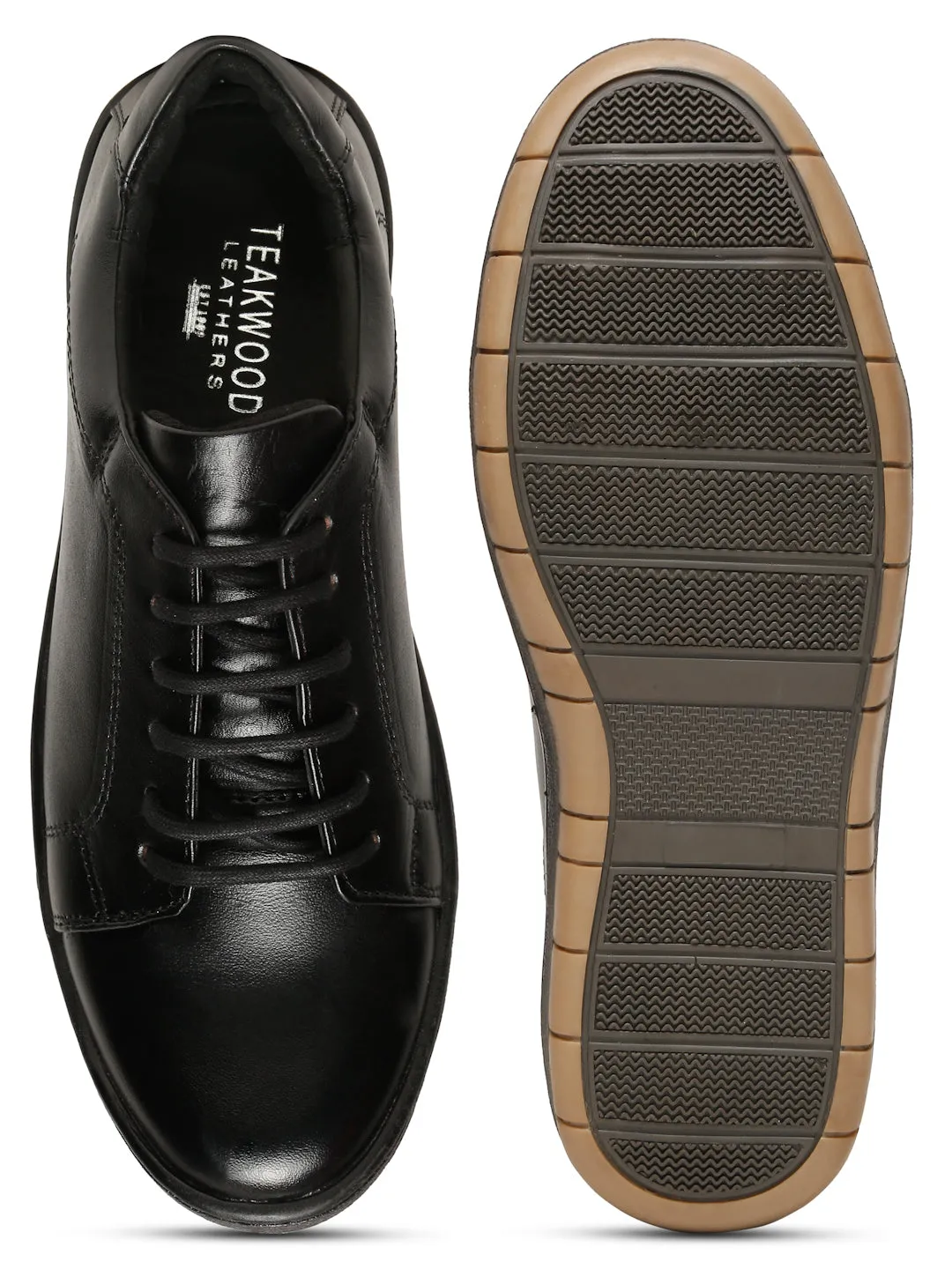 Men's Black Solid Leather Comfort Insole Sneakers