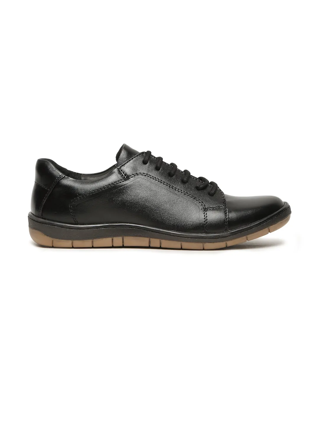Men's Black Solid Leather Comfort Insole Sneakers