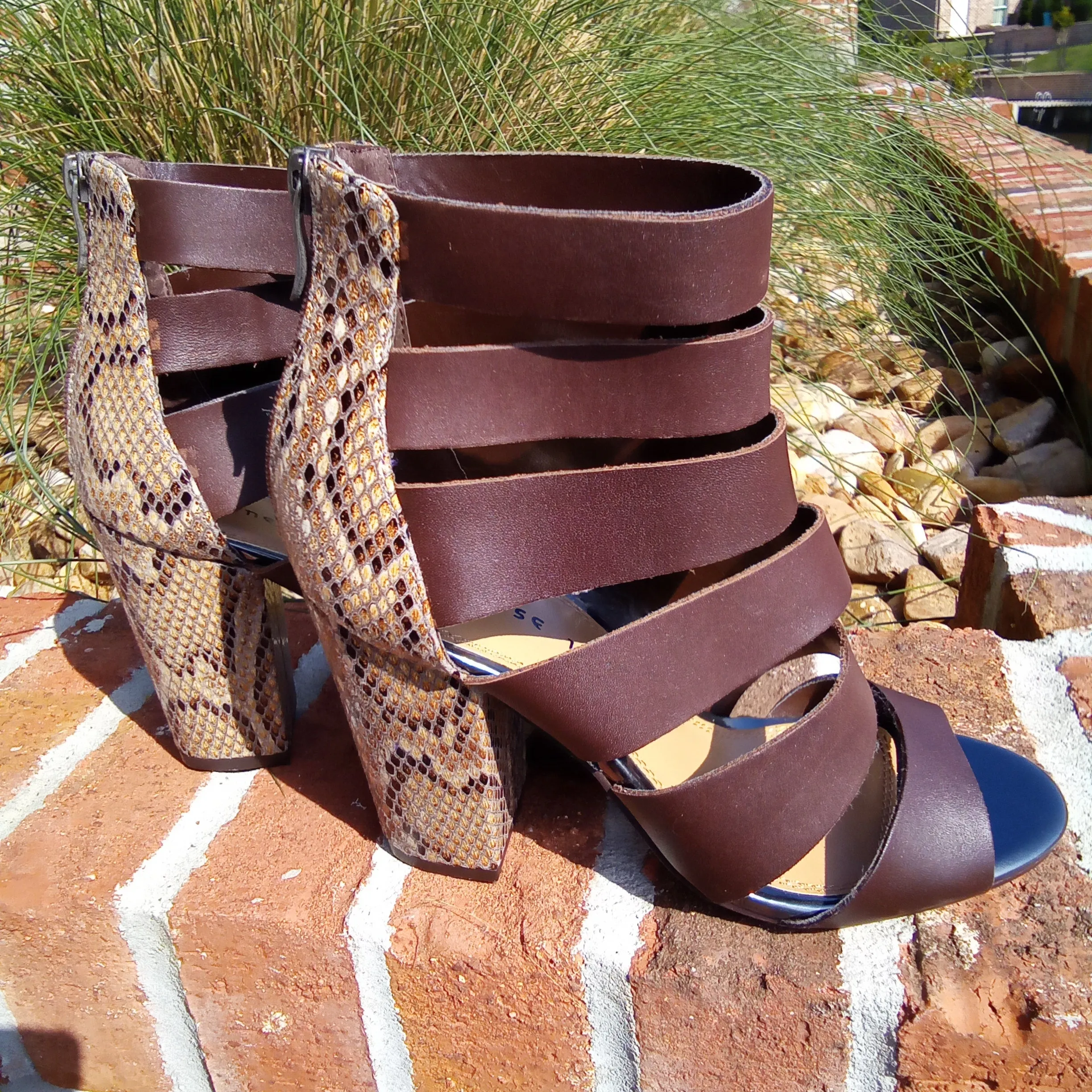 Multi Strap Brown Heeled Sandal | Chinese Laundry