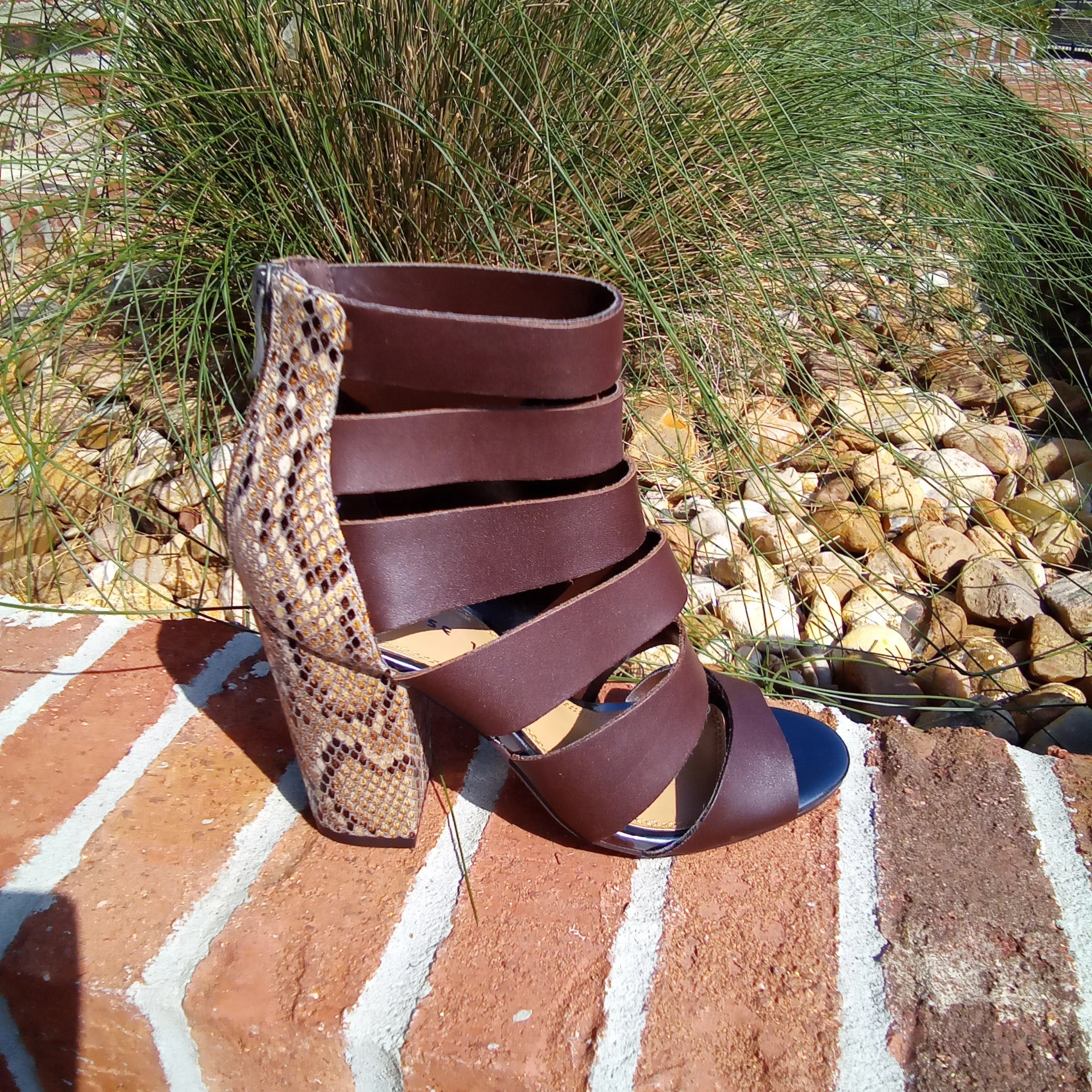Multi Strap Brown Heeled Sandal | Chinese Laundry