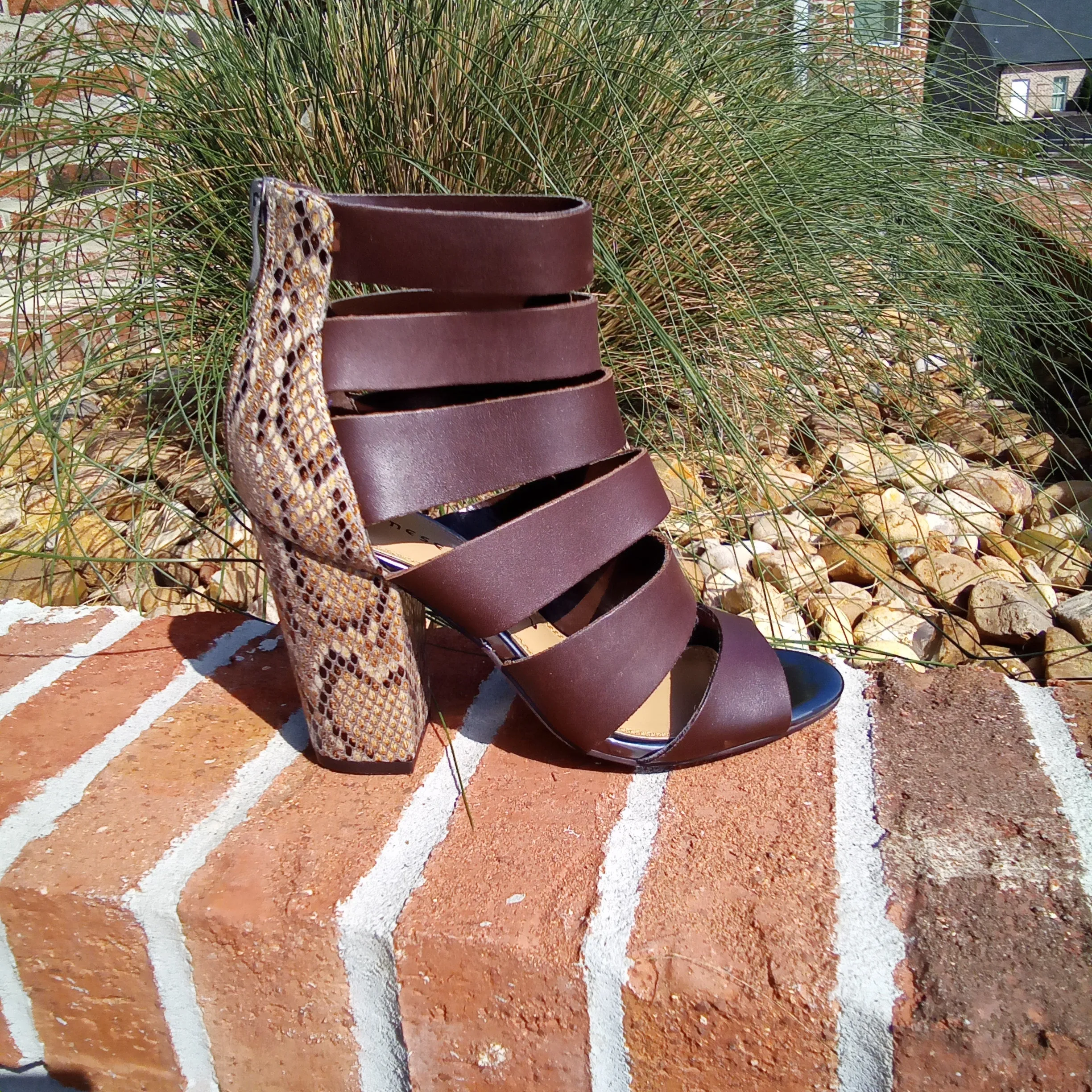 Multi Strap Brown Heeled Sandal | Chinese Laundry