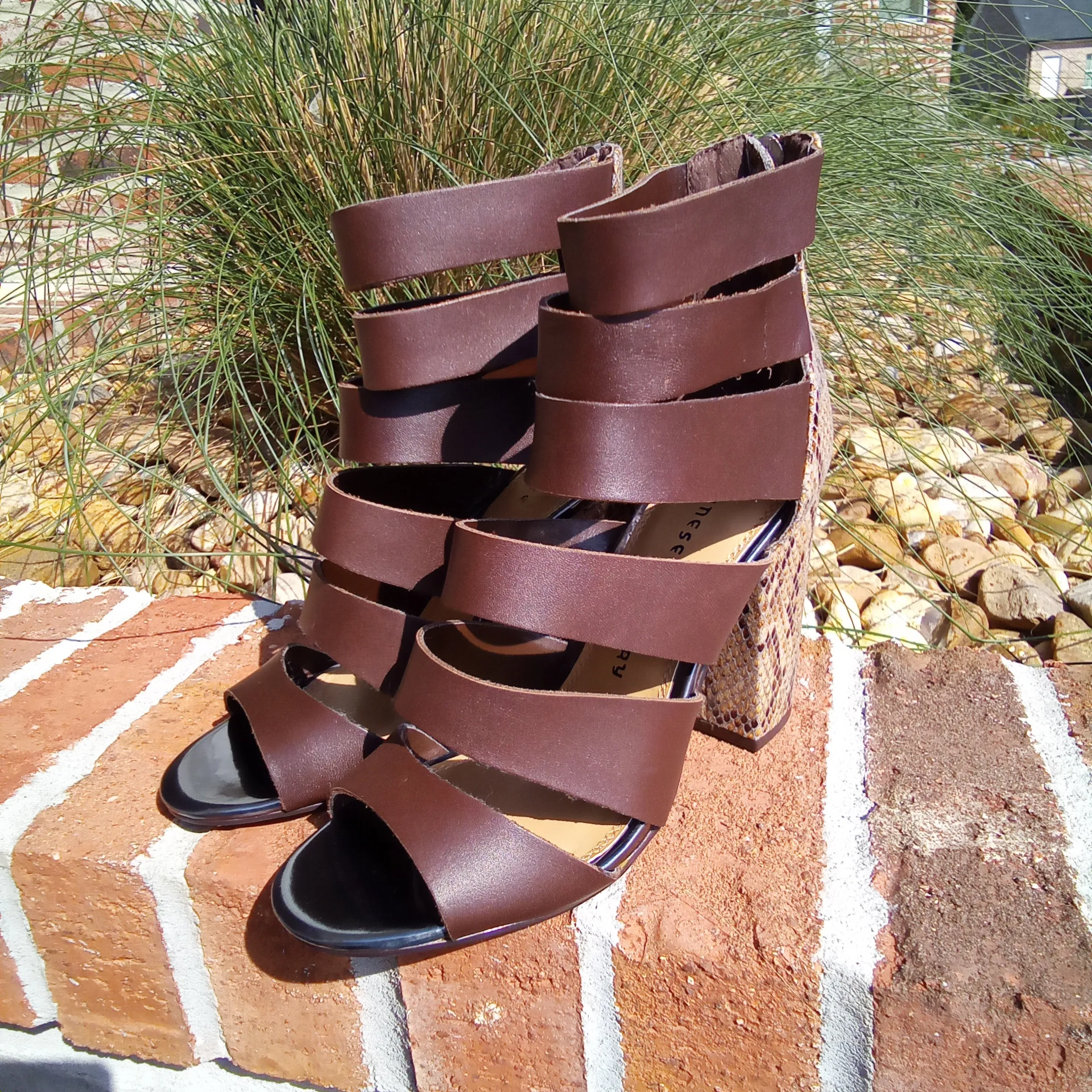 Multi Strap Brown Heeled Sandal | Chinese Laundry