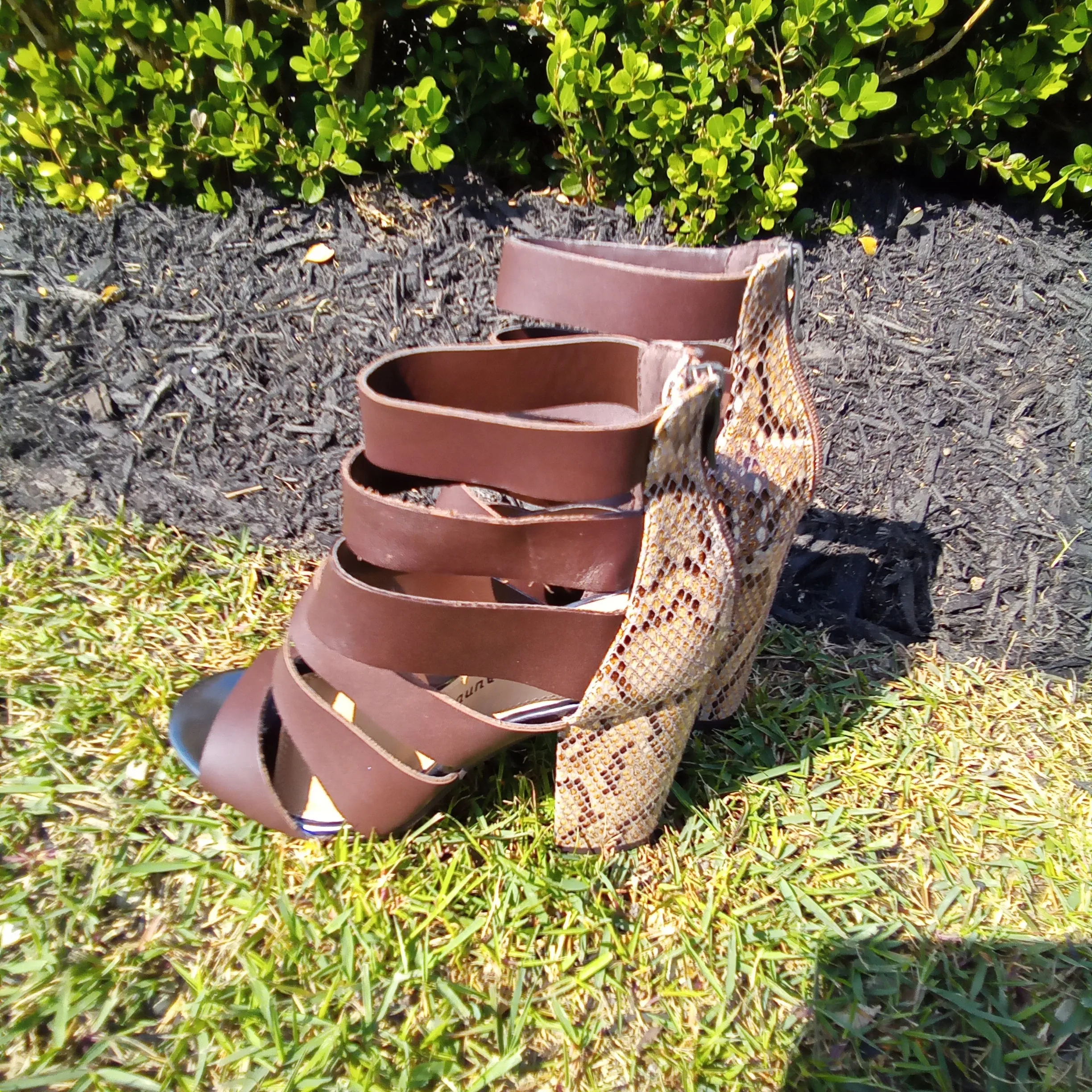 Multi Strap Brown Heeled Sandal | Chinese Laundry