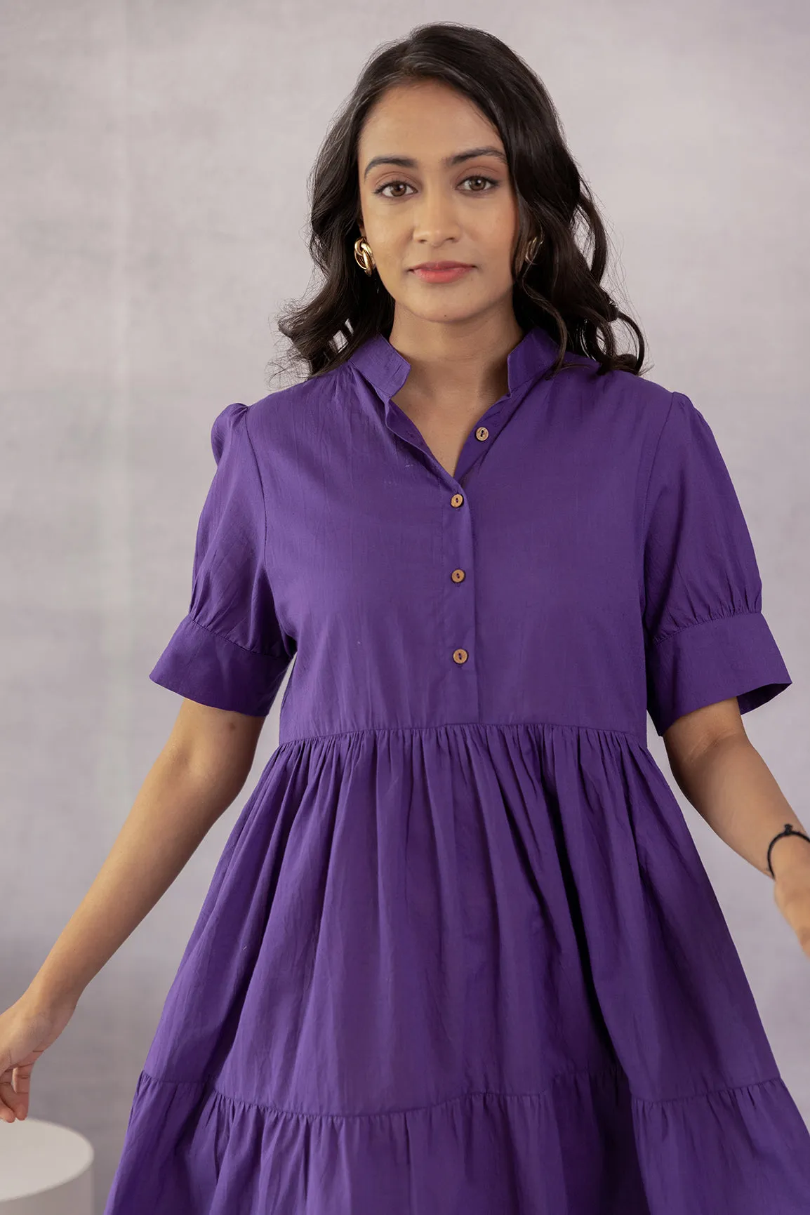 PURPLE COTTON MIDI DRESS