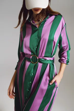 Q2 Lilac & Green Striped Shirt Dress