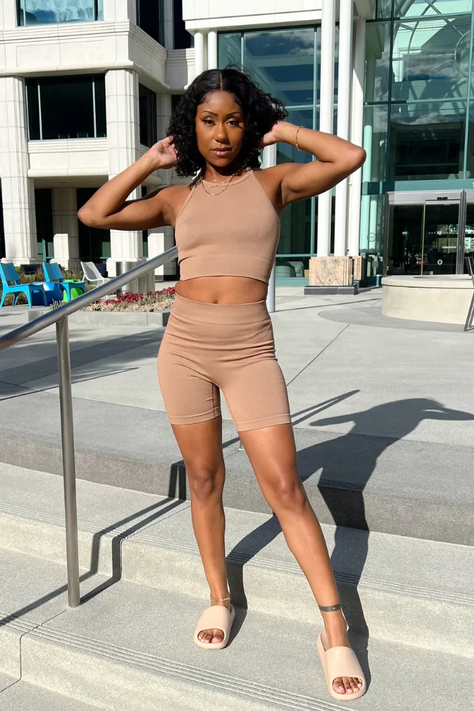 Ribbed Seamless Short Set - Nude