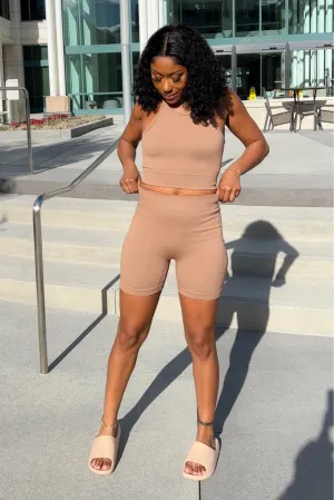 Ribbed Seamless Short Set - Nude