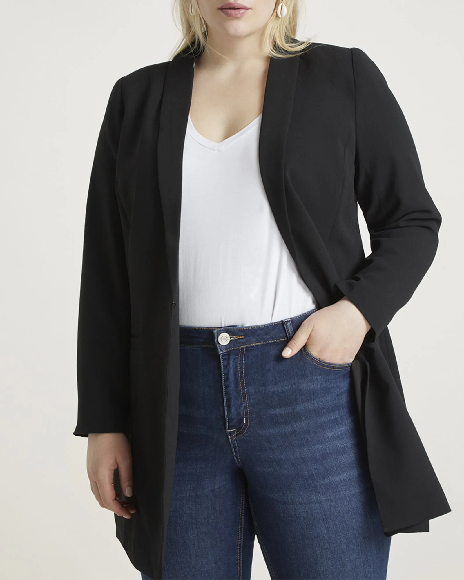 Shayna Long Shawl Collar Blazer | Black