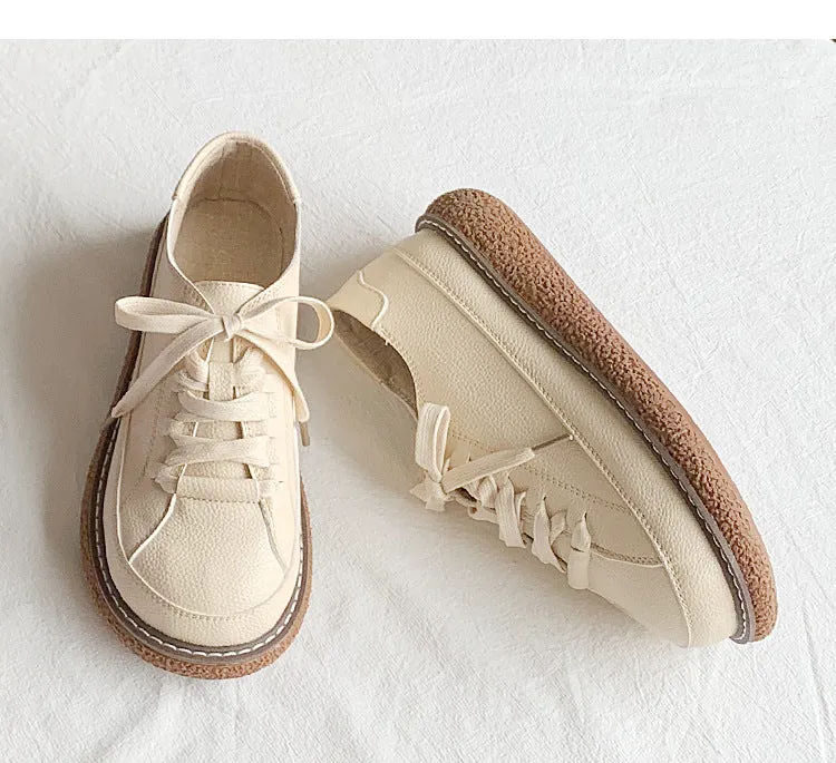 Spring Autumn New Women Oxford Shoes Flat on Platform Casual Shoes Lace Up Leather Shoes Sewing Round Toe zapatos mujer cx288