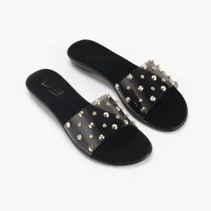 Studded Clear Strap Slides