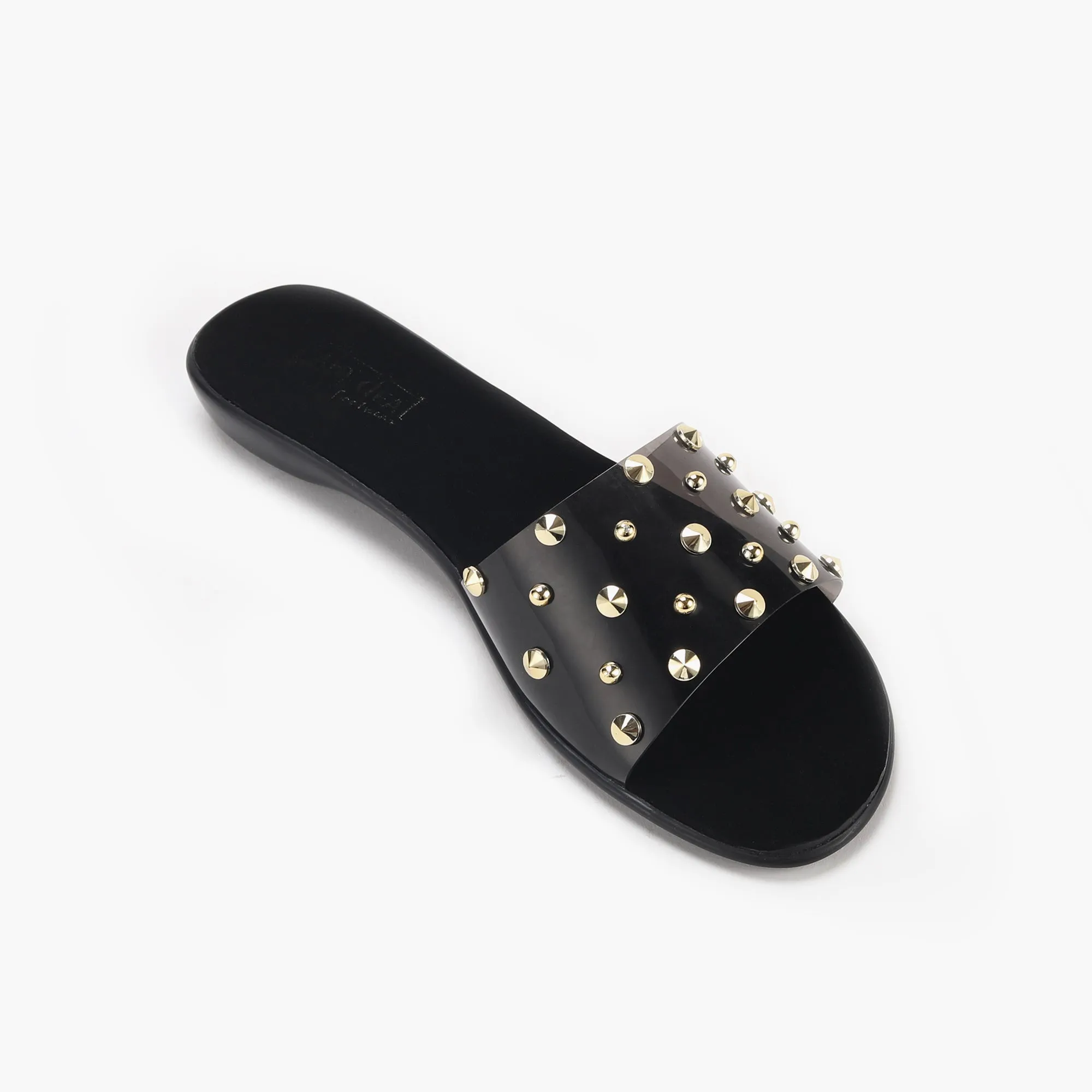 Studded Clear Strap Slides