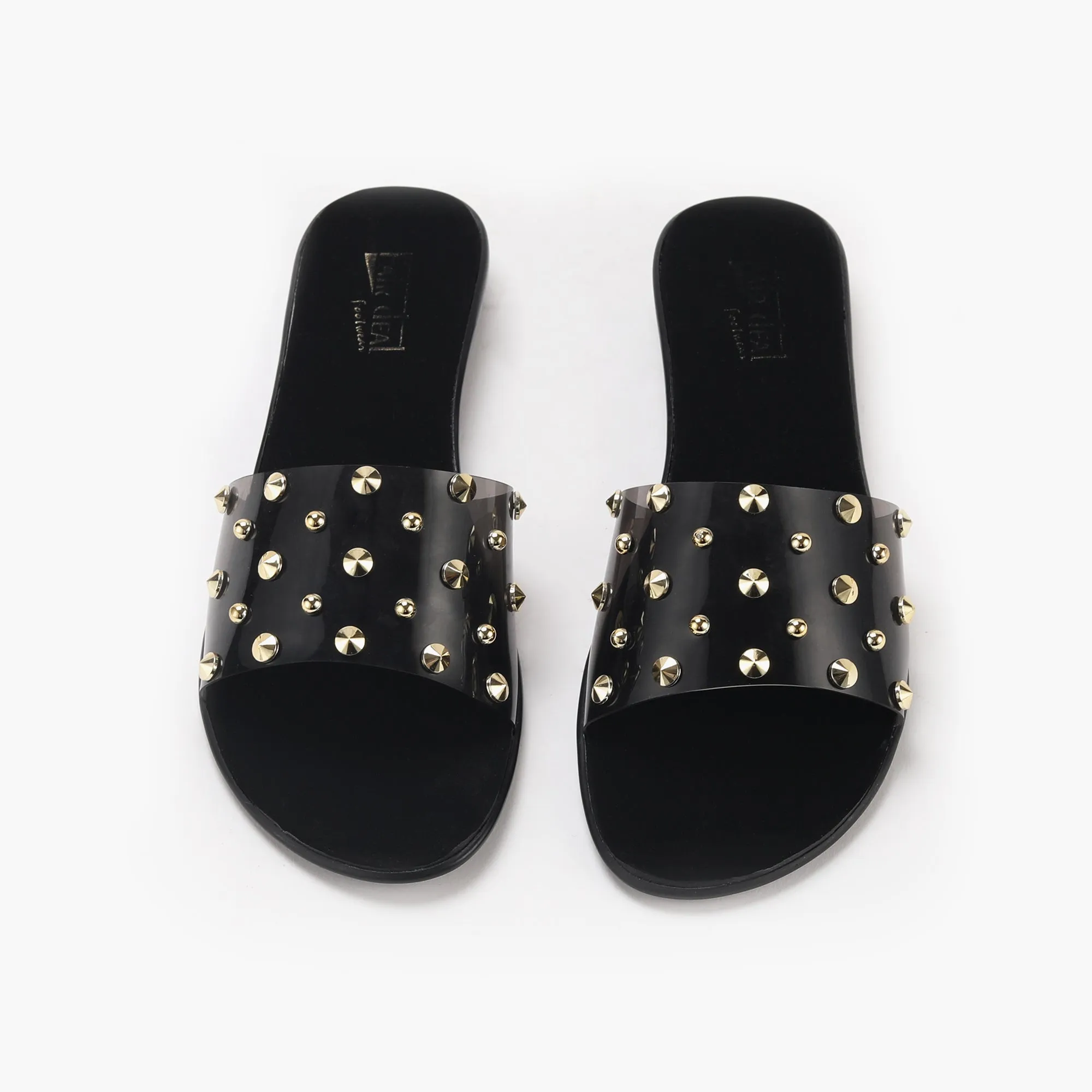 Studded Clear Strap Slides