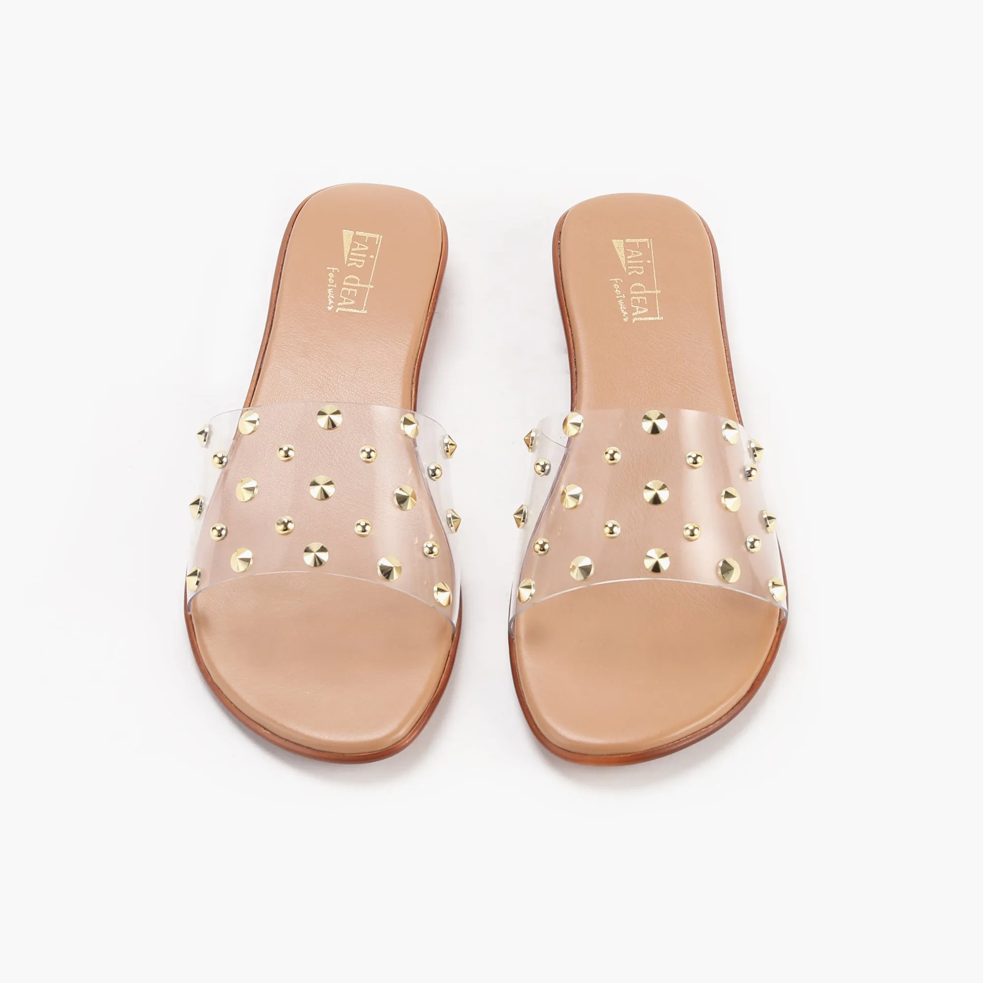 Studded Clear Strap Slides